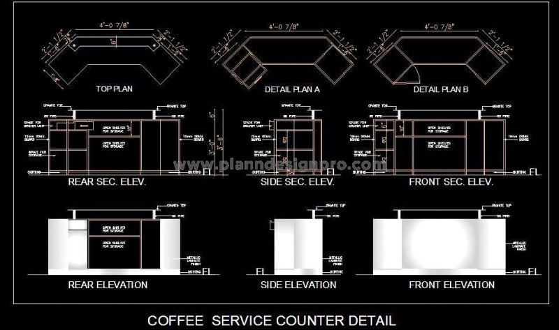 Food Service Counter CAD Drawing with Storage Solutions